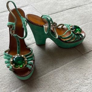 Marc Jacobs suede green wedge sandal 37 1/2